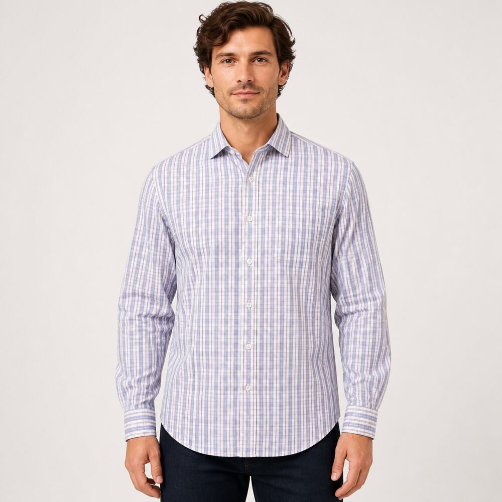 Ledbury Dress Shirt Mens 16 35 Blue Red Plaid Button Down Long Sleeve Cotton
